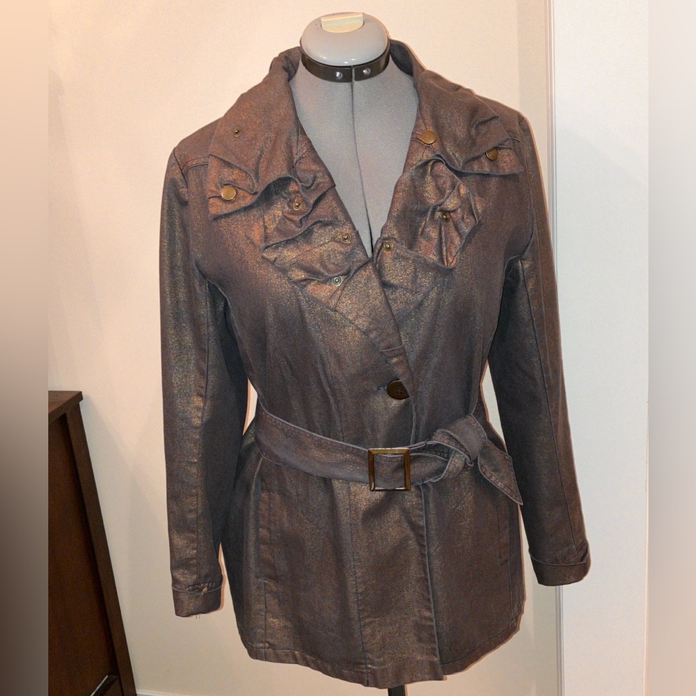 Linda Lundstrom avant garde jacket with snap & grommet details, bronze brown, 10
